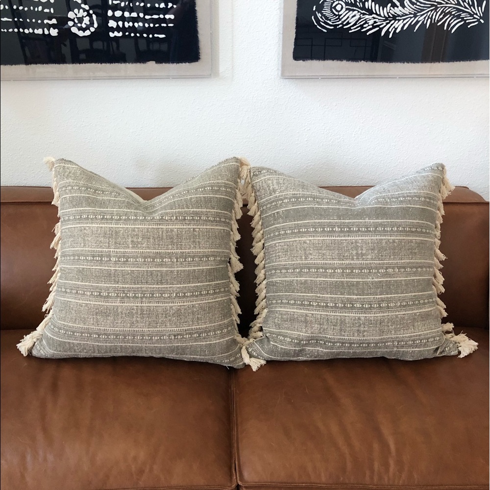 2 Boho Beige/Cream 24x24 Decorative Pillow Covers